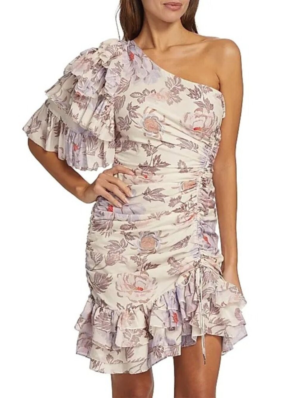 Magali Pascal Desa Asymmetric Ruffled Mini Dress Floral Retro Garden Womens S